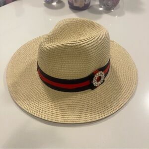 Aldo’ Straw Hat w/ Red and Navy Detail